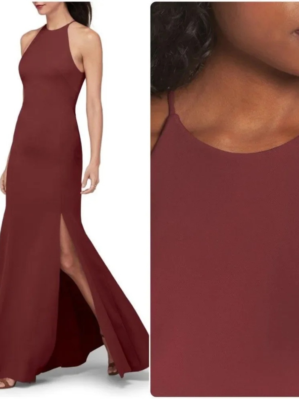 Sleeveless Burgundy High-Neck Gown